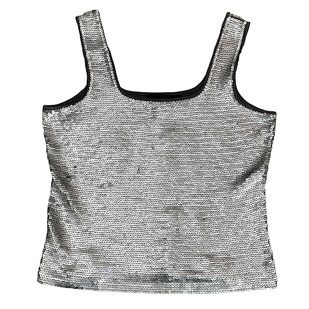 Darjoni Silver Sequin Tank Top Silk Blend Size XL